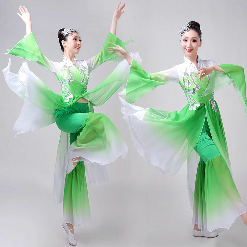 Traje de dança para mulheres, dança guarda-chuva, vestido Yangko, dança folclórica chinesa, adulto, novo, fã