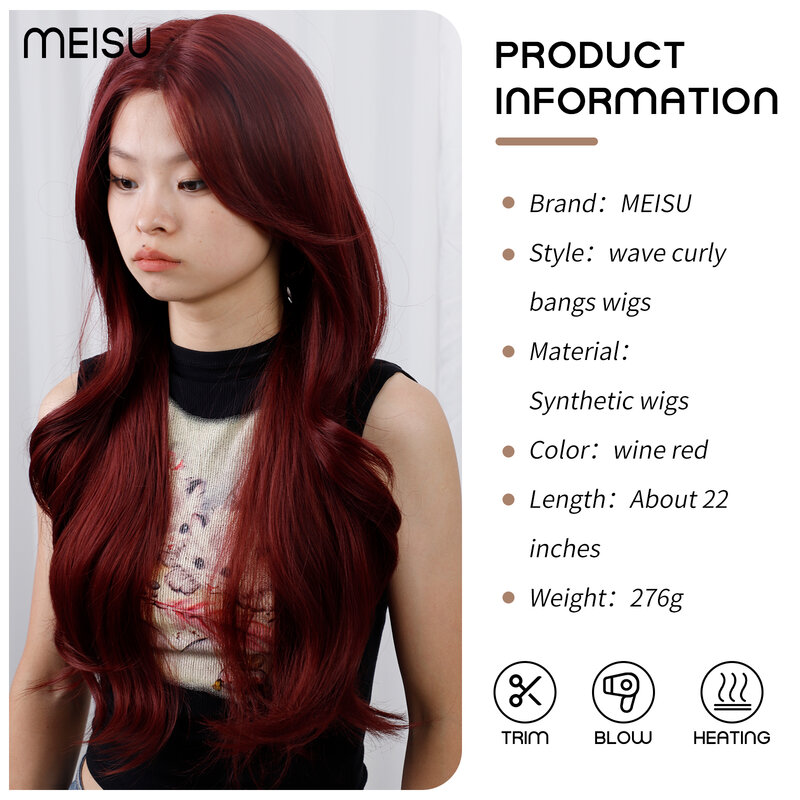 Vinho vermelho onda perucas com laço HD, 22 Polegada, fibra sintética, resistente ao calor, peruca de onda profunda, festa ou selfie