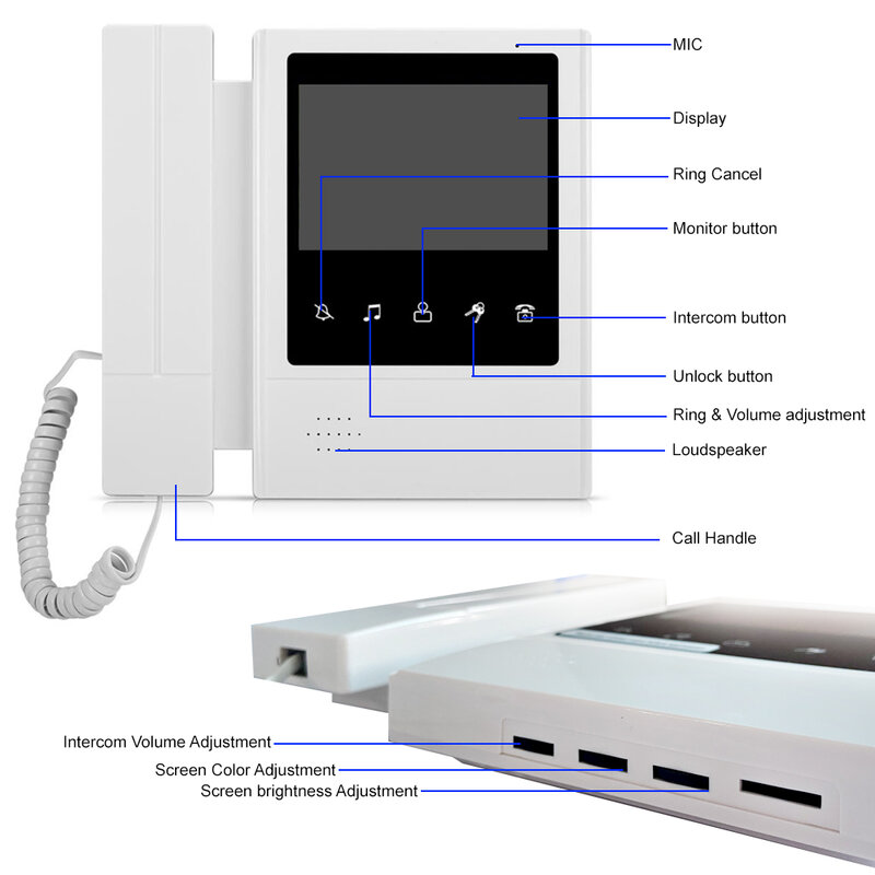 Sistema de videoportero con cable de 4,3 pulgadas, intercomunicador Visual con Vison nocturna IR, cámara exterior para vigilancia del hogar, 700TVL