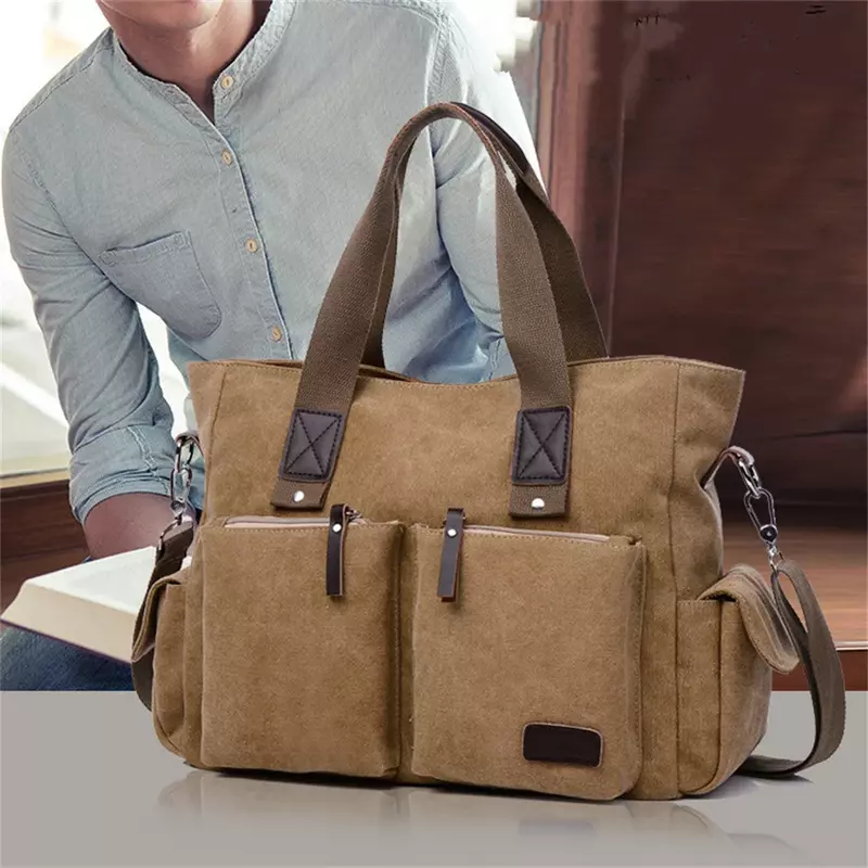 Вместительная Холщовая Сумка через плечо для мужчин, классический портфель для ноутбука, стиль ретро