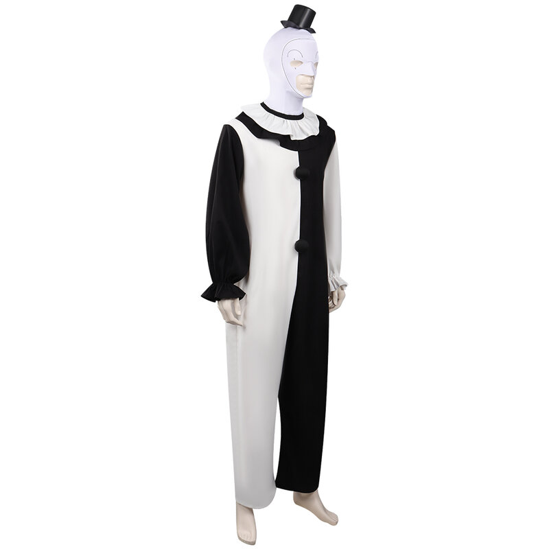 Terrifier 2 seni kostum Cosplay badut topi Jumpsuit untuk pria dewasa kostum Cosplay Fantasia pakaian topeng karnaval Halloween