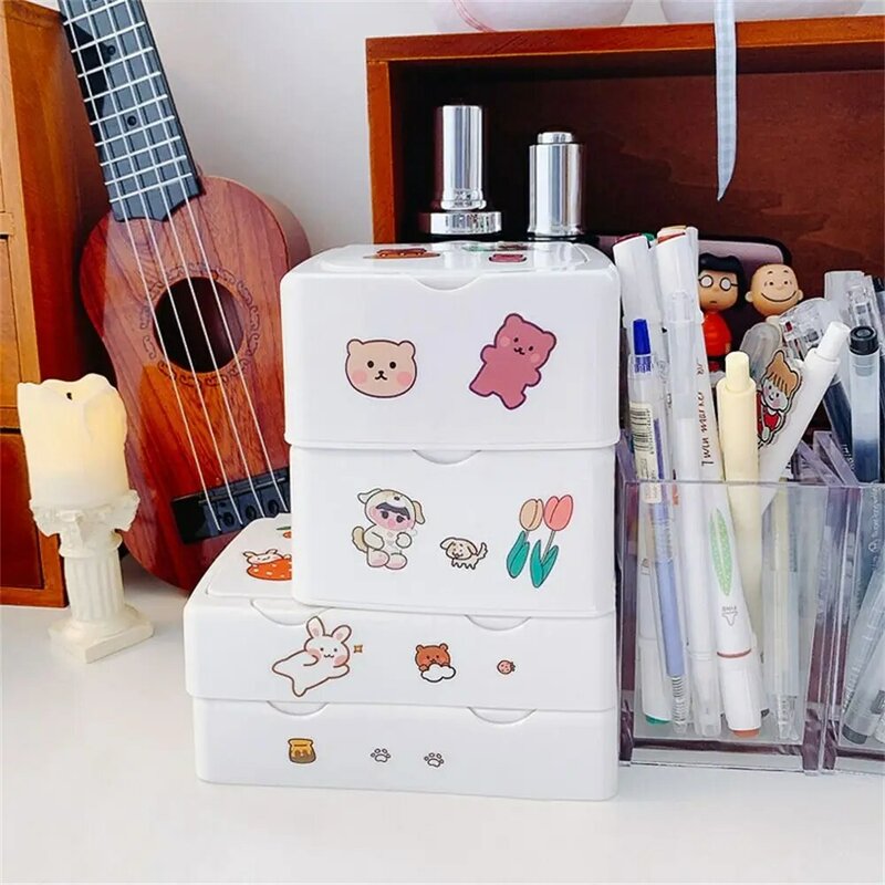 Multi-functional Desk Organizer Box Large Capacity Plastic Box Stationery Containers Button with Lid Sticker Storage Box