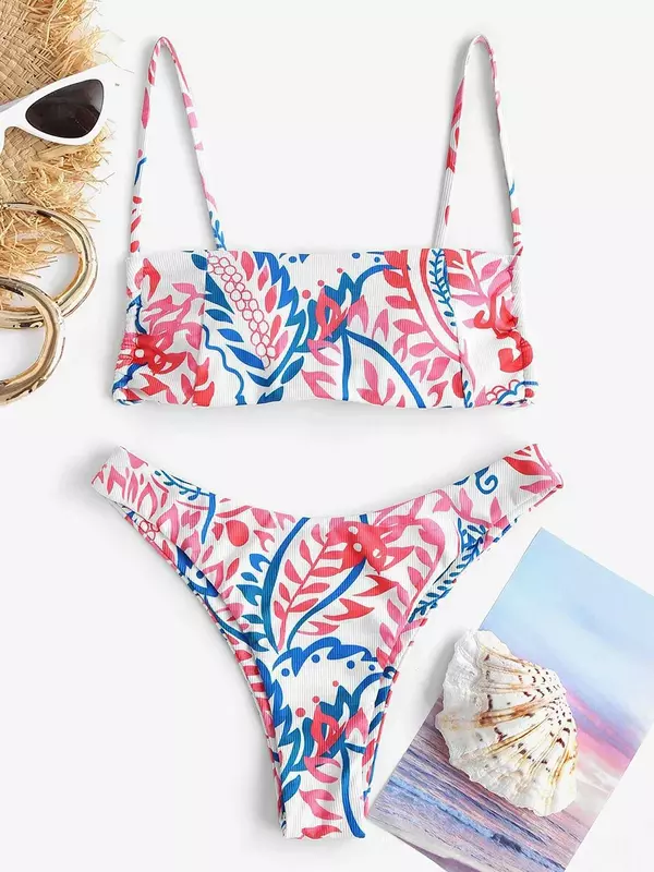 Sexy Print Bikini 2024 Women Swimsuit Bandeau Female Swimwear Woman Thong Bikinis Sets Brazilian Swim Beach Wear Bathing Suits