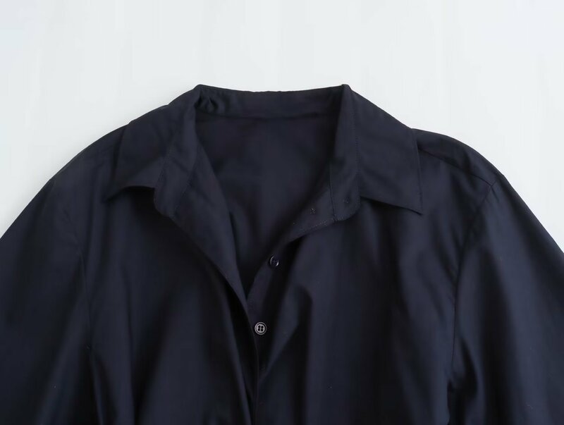 Kobiety 2023 nowy modna kokardka pasek dekoracyjny przycięte jednokolorowa opięta bluzki Vintage długie guzik na rękawie-up koszule damskie eleganckie koszule