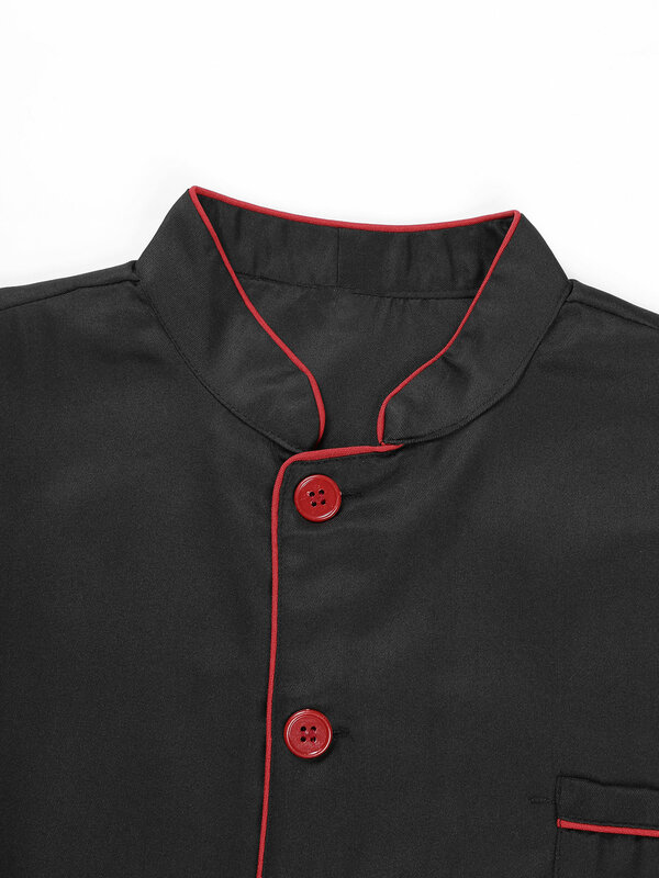 เสื้อแจ็คเก็ตเชฟแขนสั้นสำหรับผู้ชายสำหรับร้านอาหารชุดทำอาหารติดกระดุมคอตั้งมีกระเป๋า