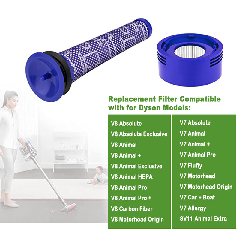 Substituição pré filtro para dyson v7 v8 aspirador de pó lavável filtros pós-filtro peças acessórios