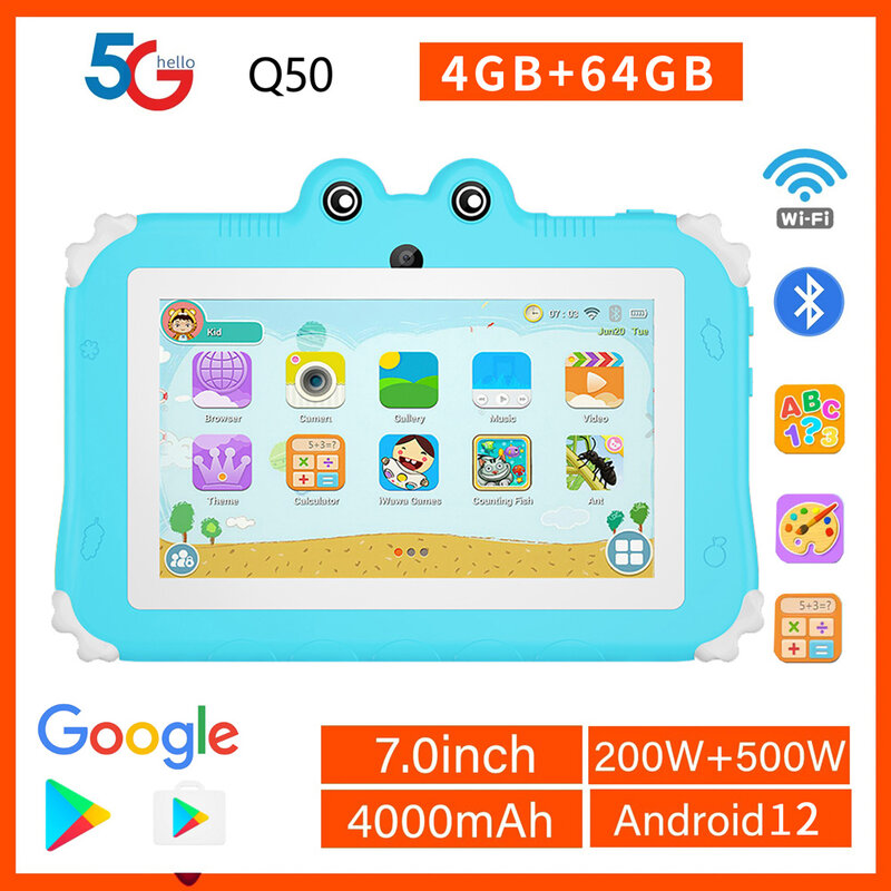 2024, 7,0 дюймовый мини детский планшет Android 12 с глобальной прошивкой, 4 Гб ОЗУ, 64 Гб ПЗУ, детский подарок, доступная цена
