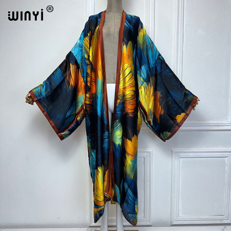 WINYI-Vestido de quimono africano para mulheres, moda praia, vestido maxi, Bloggers recomendados, Cardigans, roupas de praia, luxo Abaya, Dubai, verão