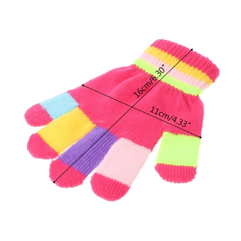 Y1UB 1 par guantes a rayas colores tejidos para niños y niñas, guantes lisos elásticos multicolores