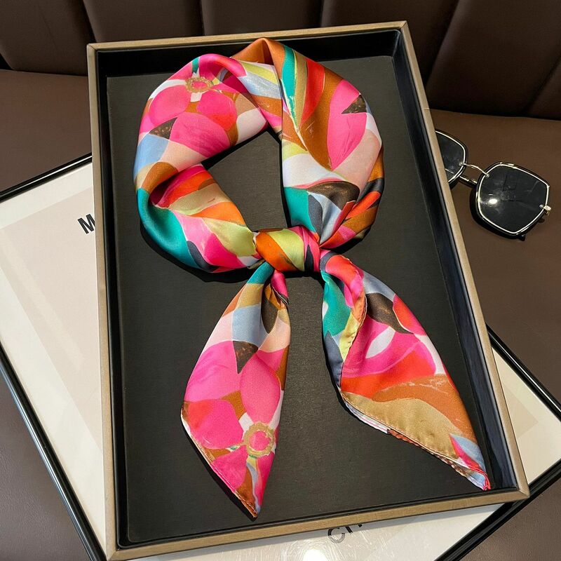 70cm Design Hair Bands Square Scarves Fashion Print Satin Silk Scarf for Women Neckerchief Wrist Wraps Lady Ribbon Shawl Foulard