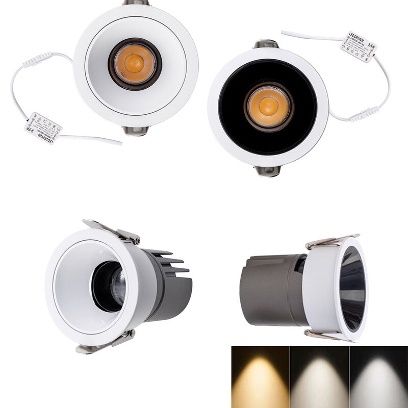 Spot Lumineux LED Encastrable en Aluminium avec Technologie COB, Éclairage d'Nik, Lumière à Intensité Réglable, Idéal pour un Plafond, ou comme Décoration de Vitrine, 5/10W, 110/220V, 24 Résistants