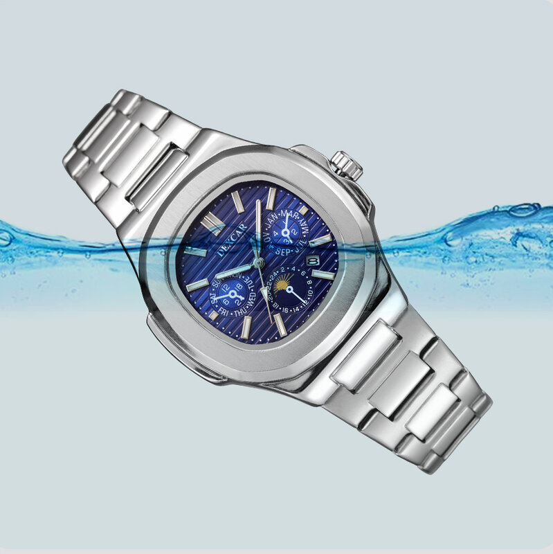 DEXCAR Quartz Watch For Men 2024 Mens Automatic Calendar week month display Watches Luminous Waterproof 30M Reloj para Hombre