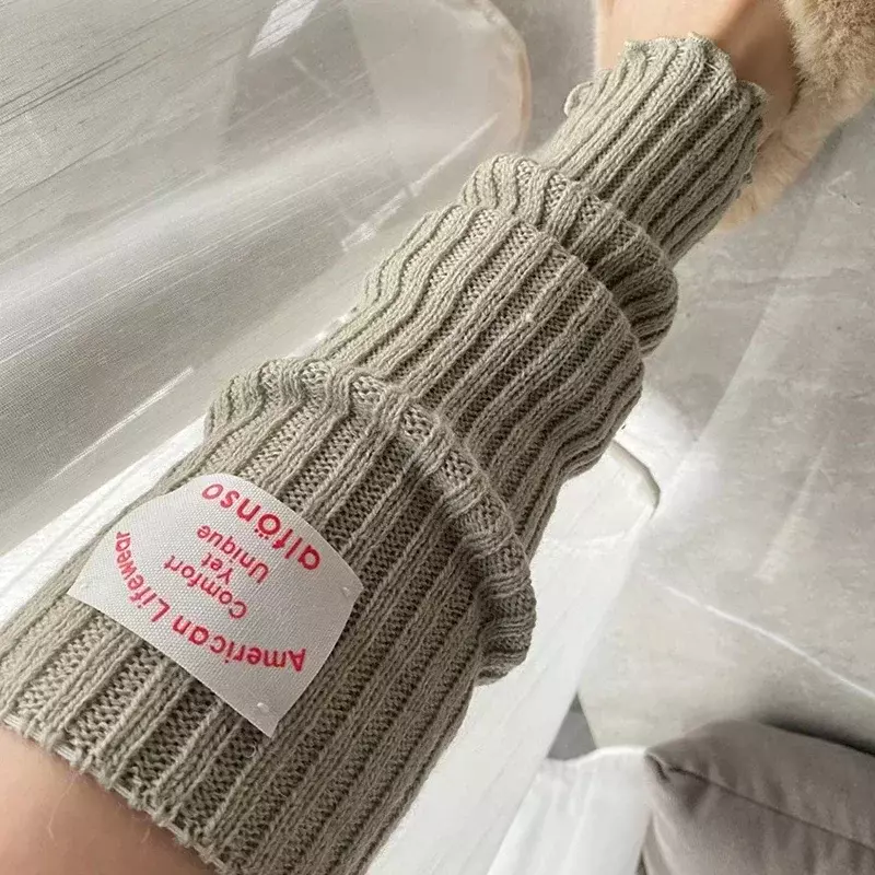 Chaussettes hautes d'hiver coréennes pour femmes, lettre sur le genou, jambières, manches chauffe-bras, gants sans doigts, Y2k