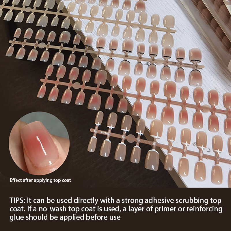 30pcs Blush Gradient Press On Nails Simple Square Nude French Fake Nails Detachable False Nails Full Finished Stick-on Nails