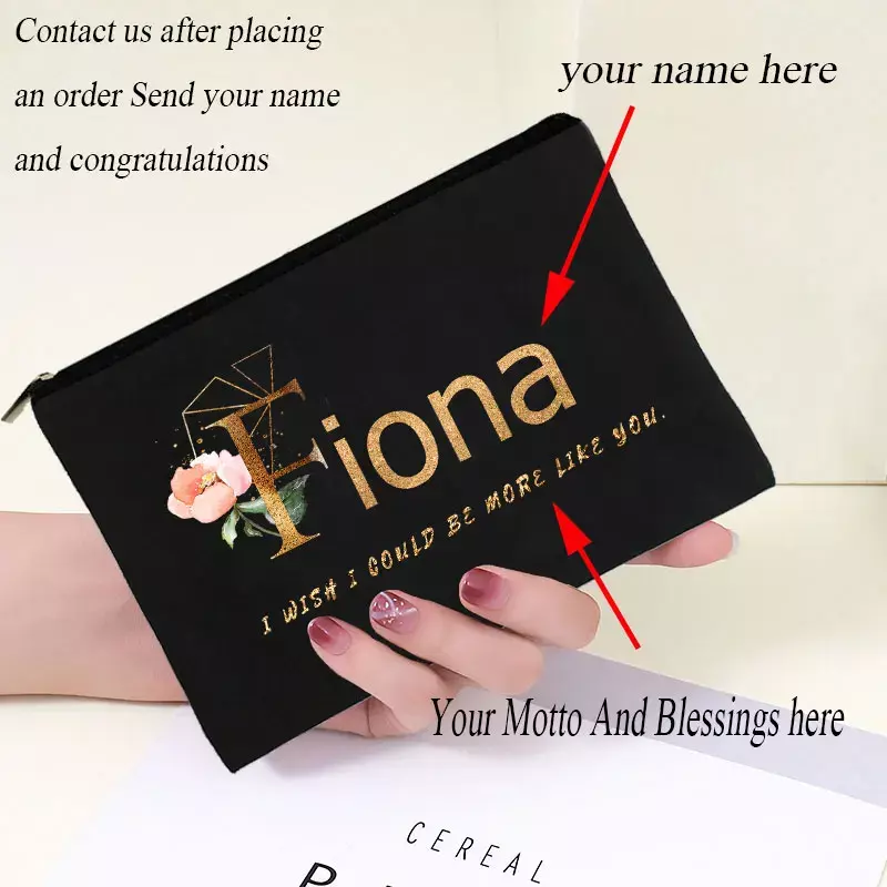 neceser maquillaje maquillajes para mujer Nombre Motto Blessings Personalization Fleur Letter Print, organizador de maquillaje cosmético, bolsa de viaje, regalo de fiesta para amigos, bolsa de maquillaje