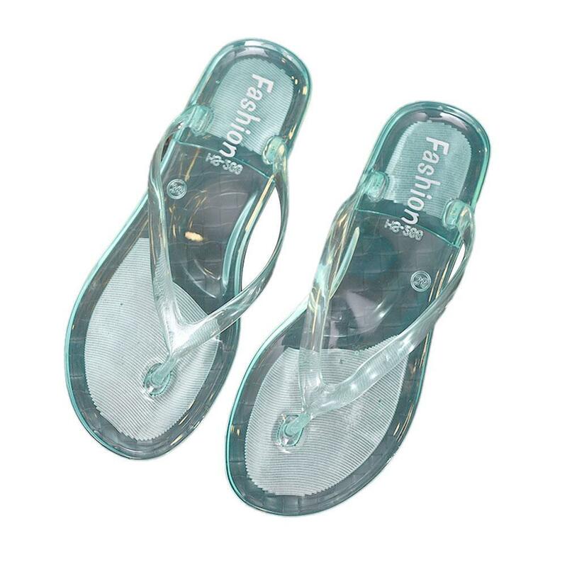 Neue Mode flache Absätze Clip Zehen ausschnitte Kristall transparente Sommer Flops Flip Schuhe Gelee Frauen Strand Flip-Flops Damen o8r0