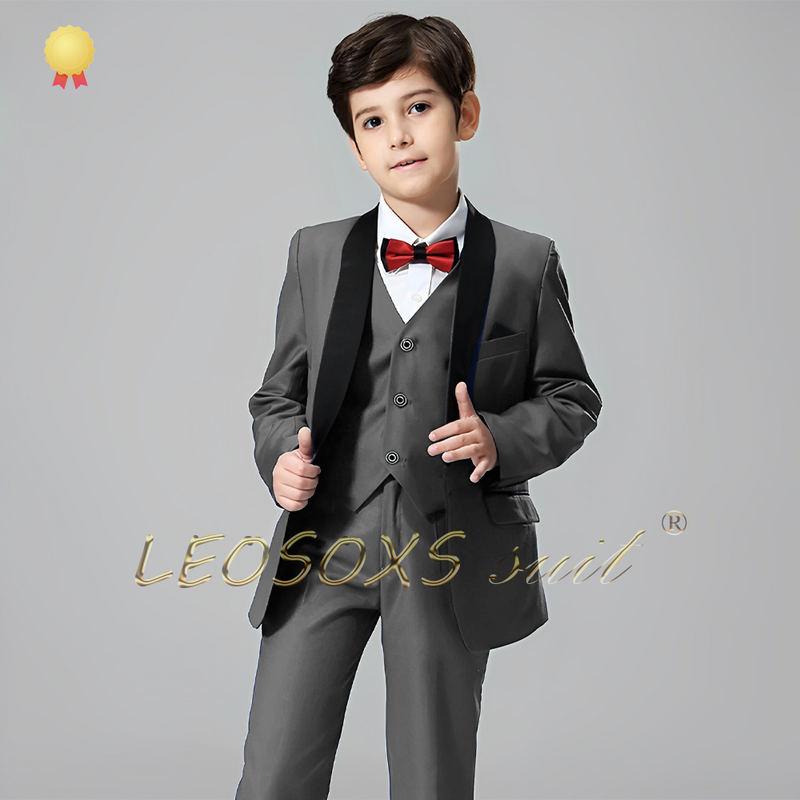 Костюм для мальчиков, Черная шаль, воротник, смокинг, комплект из 3 предметов (пиджак + жилет + брюки), индивидуальный детский Свадебный костюм на день рождения