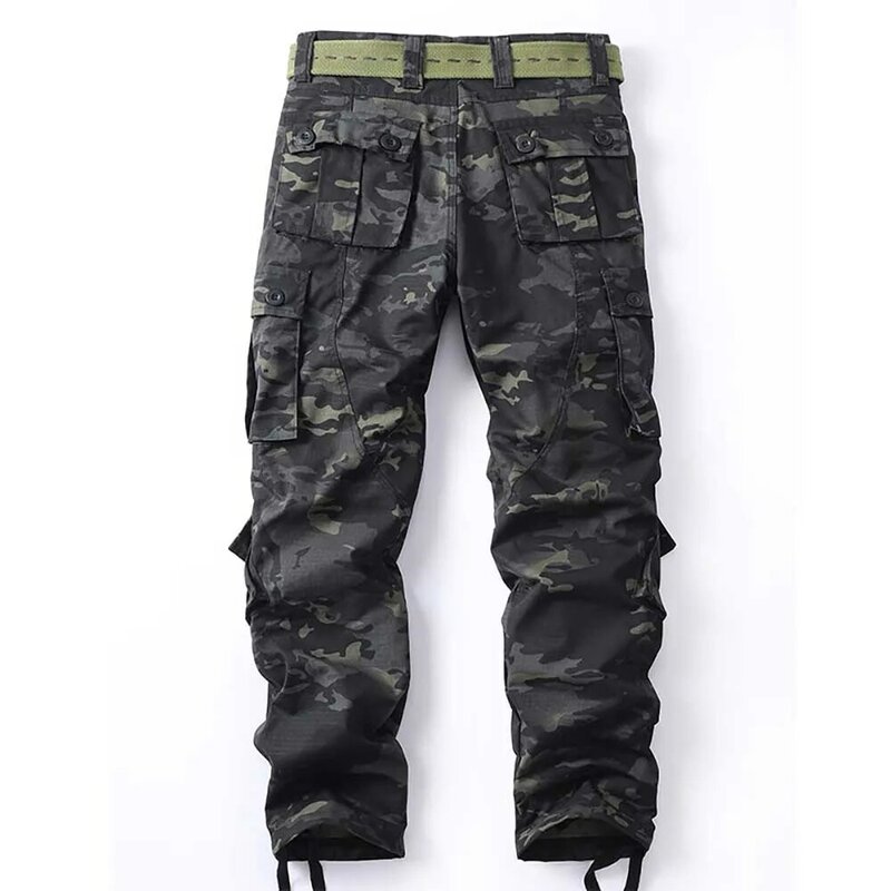 Classic Black Camouflage Cargo Pants Men Loose Baggy Trousers Straight Pocket Density Fabric Streetwear Clothes