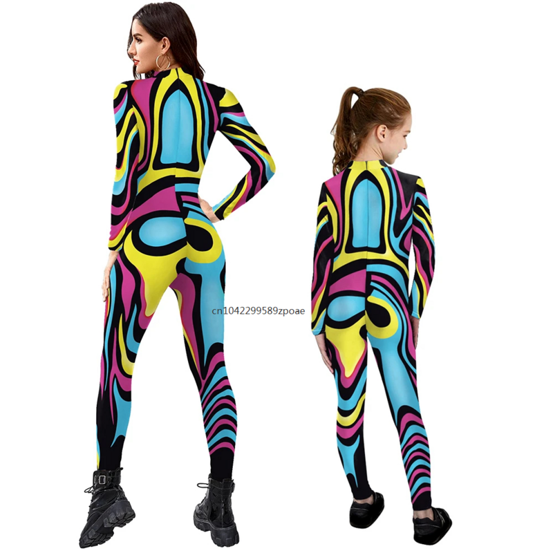 2024 Matching Outfits 3D Printed Purim Cosplay Costume Parent-Child Long-Sleeve Sexy Bodysuit Zentai Muscle Suit