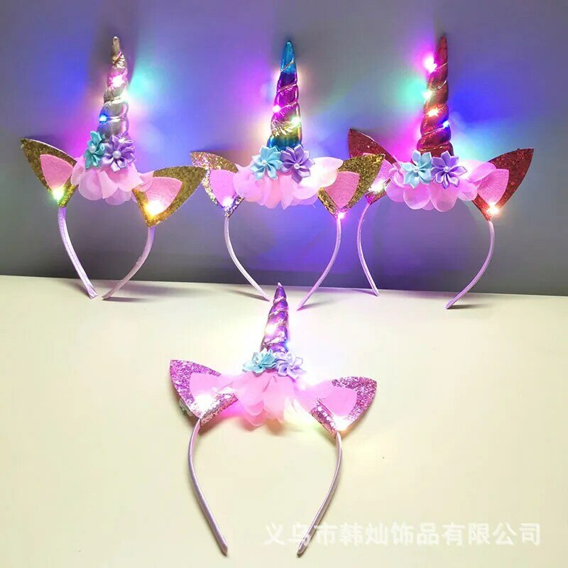 2023 Halloween Cute Unicorn Headband for Girls Lights Up Pink Sweet Party Hairpins Unique Cartoon Hair Accessories for Children