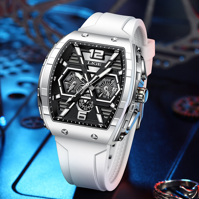 LIGE-Relógio de quartzo retangular impermeável masculino com pulseira de silicone, relógio de pulso luminoso masculino, data e data, original