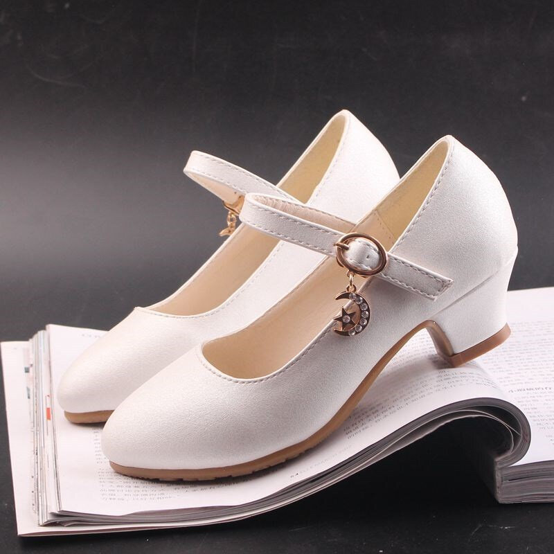 Sepatu Kulit Anak Perempuan Sepatu Hak Tinggi Putri Putih untuk Anak Perempuan Gaun Dansa Penampilan Siswa Sandal Dansa 28-41