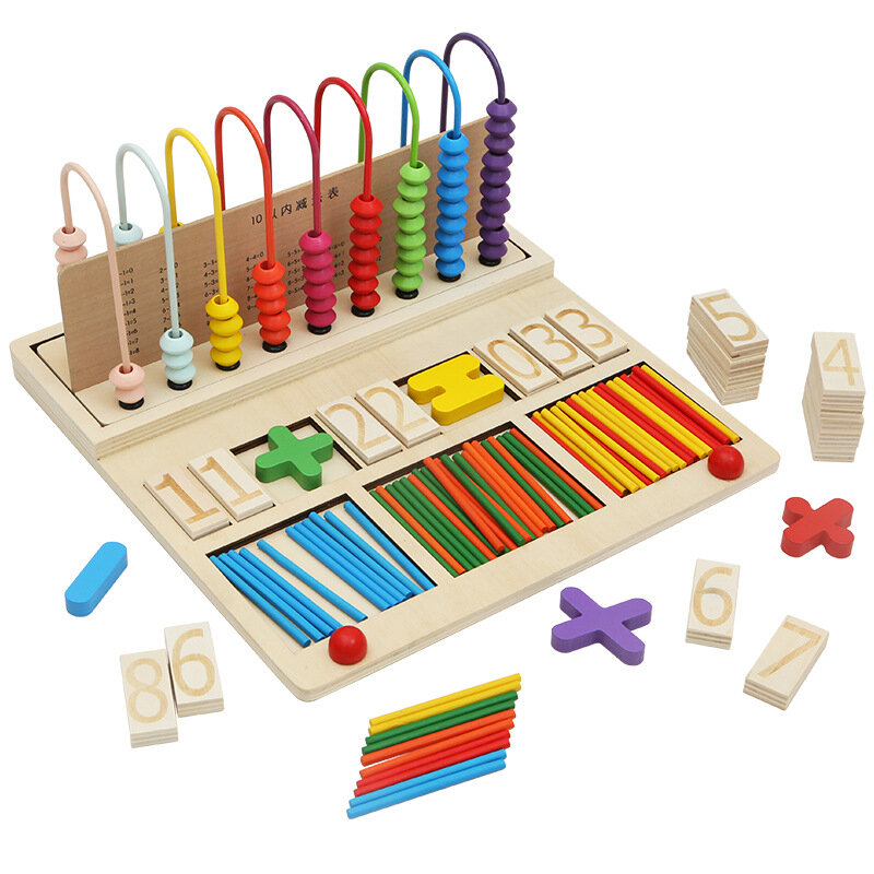 Wooden Computing Frame for Kindergarten Pupils Counters Flying Board Games Teaching AIDS Arithmetic Learning Supplies Math Toys