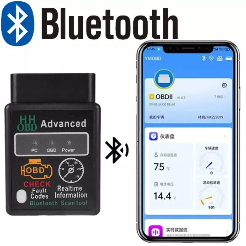 Bluetooth-kompatibler auto obd2 scanner elm327 v 1,5 code leser obdii diagnose tool diagnose scanner für android ios windows