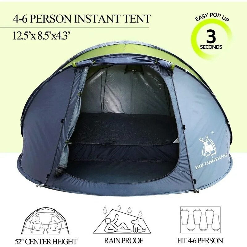 6 osób łatwy namiot rozkładany automatycznie, 12.5 'x 8.5' x 53,5, automatyczna konfiguracja, wodoodporny, dwuwarstwowy, natychmiastowy bez ładunkowy namiotów rodzinnych
