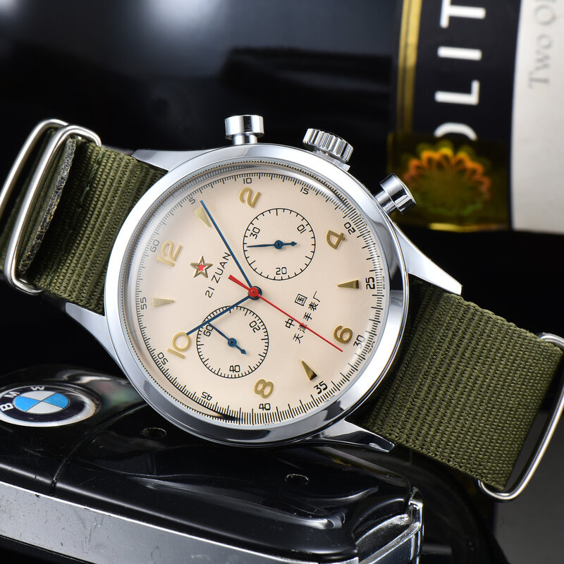 1963 남성용 시계 Polit 크로노그래프 손목시계, ST1901, 오리지널 공군, 40mm, 아크릴 Reloj Homber, 천진 무브먼트