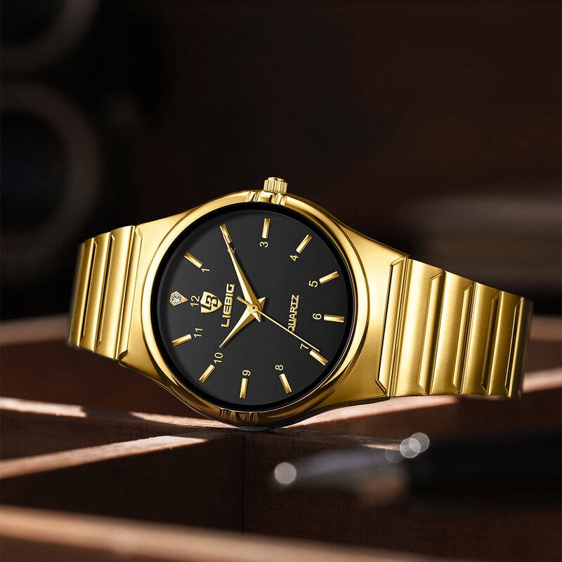 LIEBIG New Japan Quartz Movement Wristwatch Clock Male Luxury Golden Full Steel Watches Mens Casual 3Bar Waterproof Reloj Hombre