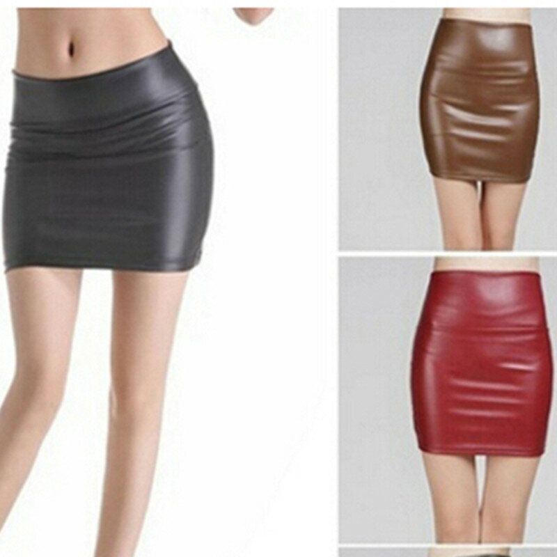 Women PU Leather Skirt Red High Waist Slim Pencil Skirts Vintage Bodycon Skirt Sexy Clubwear Mini Pencil Skirt