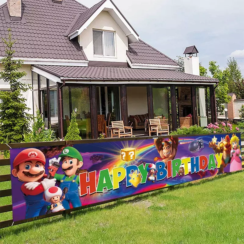 50x300cm Mario Birthday Banner Outdoor Flag Decorate Super Mario Children's Birthday Party Supplies Fun Hang Banner Garten House