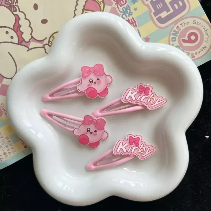 Kawaii Kirby Cartoon Bangs Snap Hair Clip para Crianças, Hairpin rosa para Meninas, Acessórios de Cabelo Anime Headwear para Crianças, Presente de Aniversário