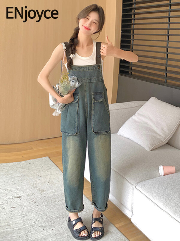 2024 Sommer Frauen Vintage Farbe Hosenträger Denim Overalls y2k Streetwear koreanische Mode Jeans Spiel anzug Bodys Overalls