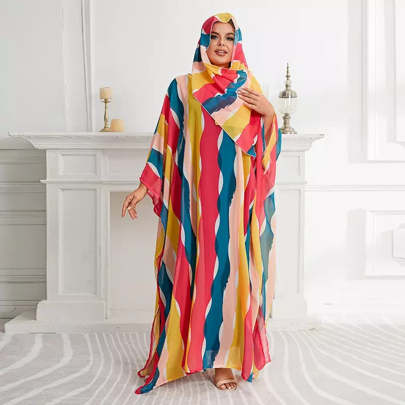 فستان ماكسي أفريقي بأكمام طويلة للنساء ، رقبة دائرية ، ملابس مقاس كبير ، موضة إسلامية ، خريف ، 2023