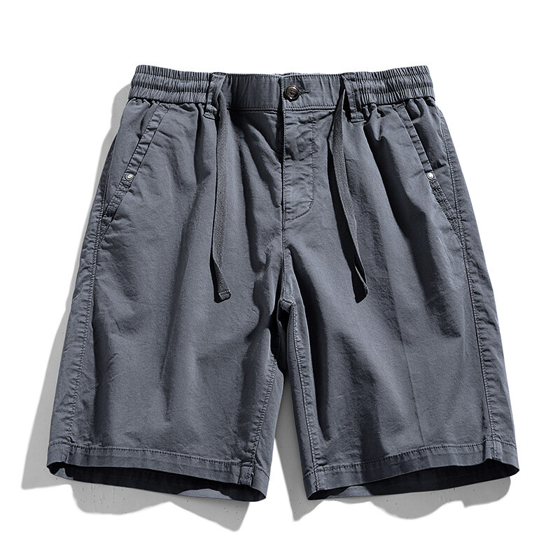 Verão homens carga algodão shorts dos homens casual primavera sólida cintura elástica multi bolso praia basculador shorts calças masculinas dropshipping