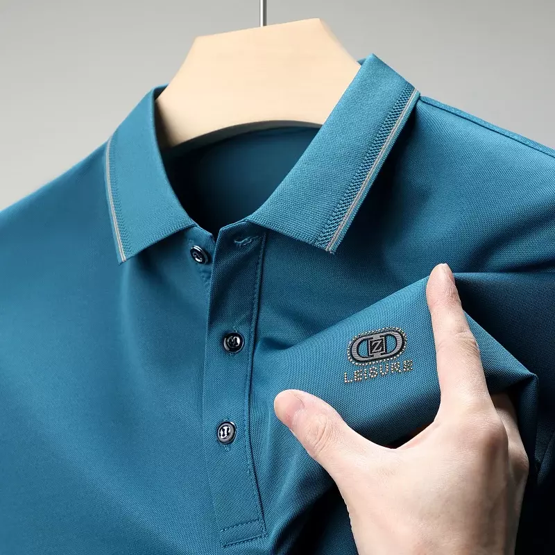 Męska biznesowa, uniwersalna koszulka Polo w jednolitym kolorze z krótkimi rękawami zapewniająca wygodne i oddychające lato