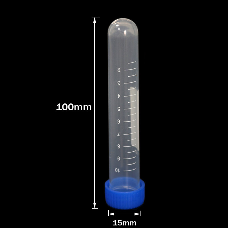 Tornillo de muestra de laboratorio, tubo de ensayo de plástico de fondo redondo, tubo Ep con tapa de rosca de escala, tubo centrífugo, 50ML, 15ML, 10ML, 10 piezas
