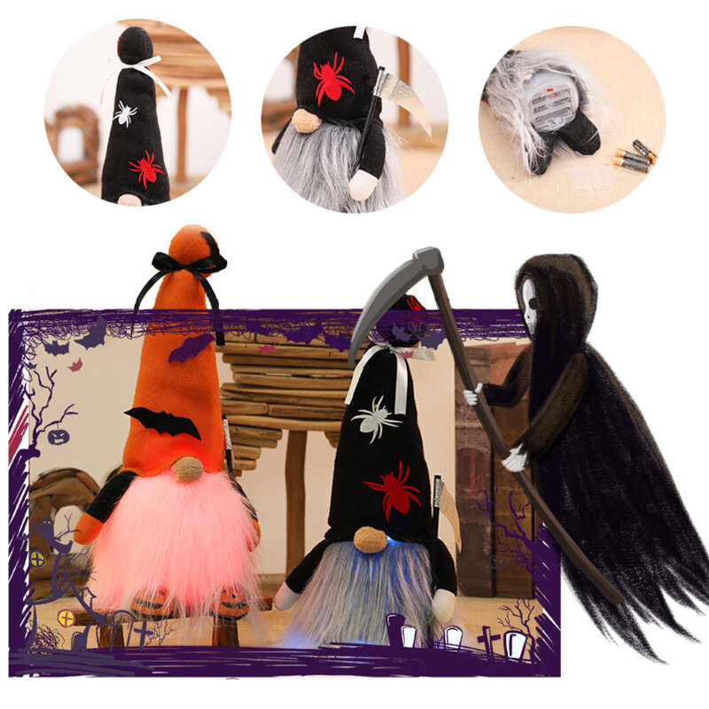 LED Halloween Dekorasi Tak Berwajah Boneka Kurcaci Cosplay Boneka GNOME Mainan Mewah Hiasan Meja Desktop Natal Hadiah Anak-anak