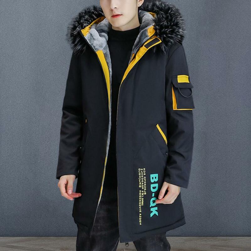 Jaqueta comprida de algodão acolchoada com capuz masculina, jaqueta colorida, forro de lã, casaco elegante quente, outono, inverno