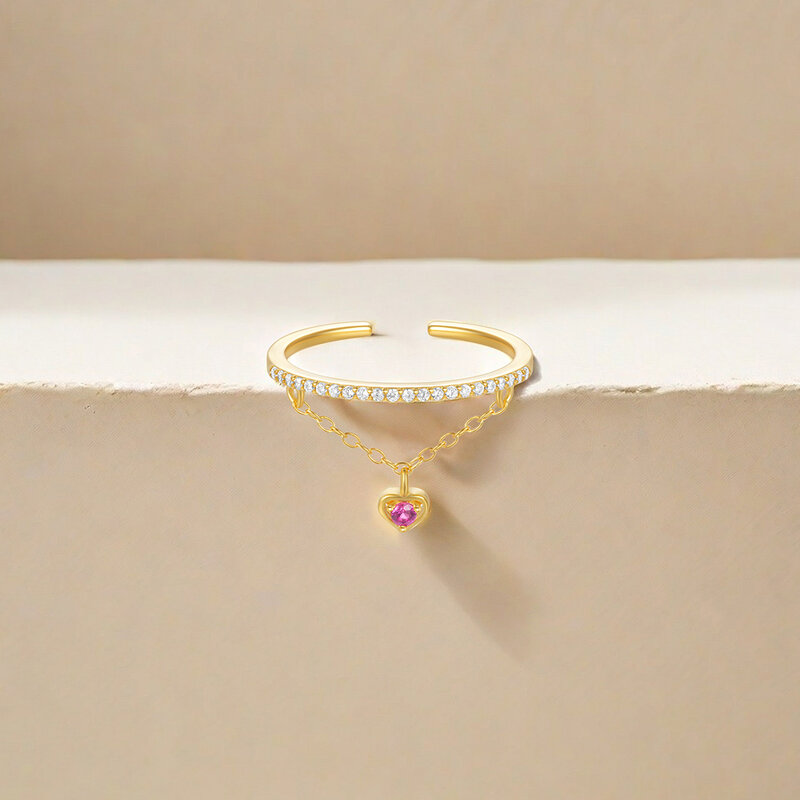 Hilangkan 925 cincin perak murni untuk wanita geometris persegi tunggal baris rantai rumbai hati zirkon cincin hadiah perhiasan pernikahan