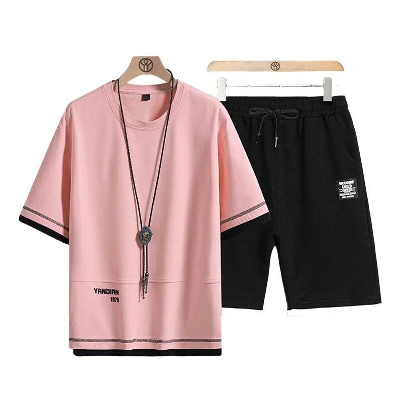 Camiseta de manga corta para hombre, ropa deportiva informal de verano, pantalones cortos de tendencia, traje de dos piezas