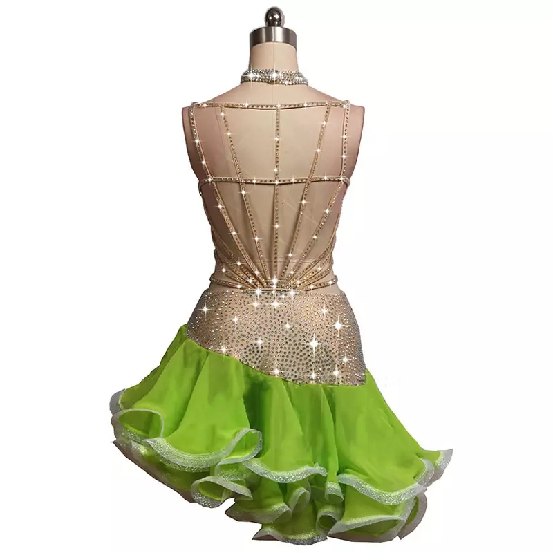Vestido de baile latino con diamantes de imitación para mujer, vestidos de competición de baile latino, falda de borla de Salsa, vestido de Samba, envío gratis