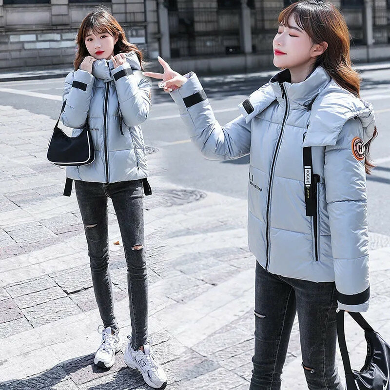 2022ฤดูหนาวใหม่ Glossy ยกเว้นล้าง Thicken ลงผ้าฝ้ายสั้นเสื้อแจ็คเก็ตสตรี Hooded ฉบับภาษาเกาหลีป่า Outerwear