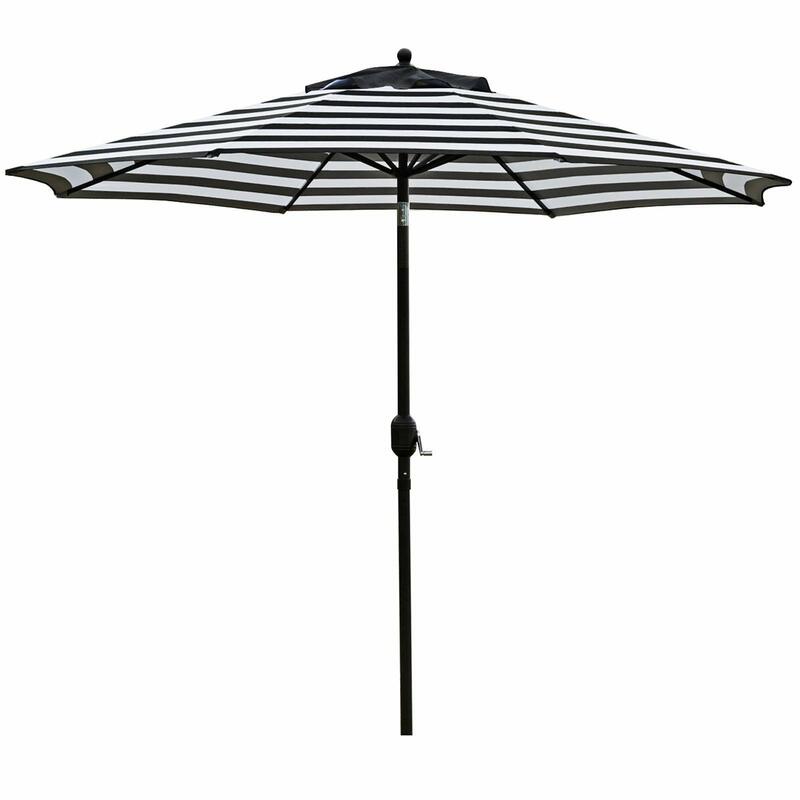 Parapluie de table d'extérieur avec 8 nervures robustes, noir et blanc, 9'