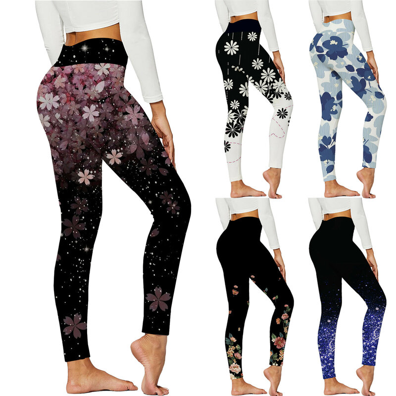 Pantalones de Yoga de algodón para mujer, Leggings estampados, pantalones de entrenamiento de cintura alta, pantalones para correr, pantalones de Yoga relajados