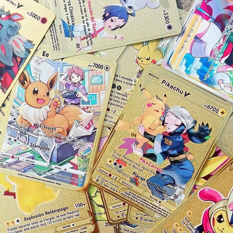 Pokemon Metal Card Pikachu Eevee Gold Metal Card Pokemon Metal Collection Cards Anime Cartoon Game Fighting Card Birthday Gift
