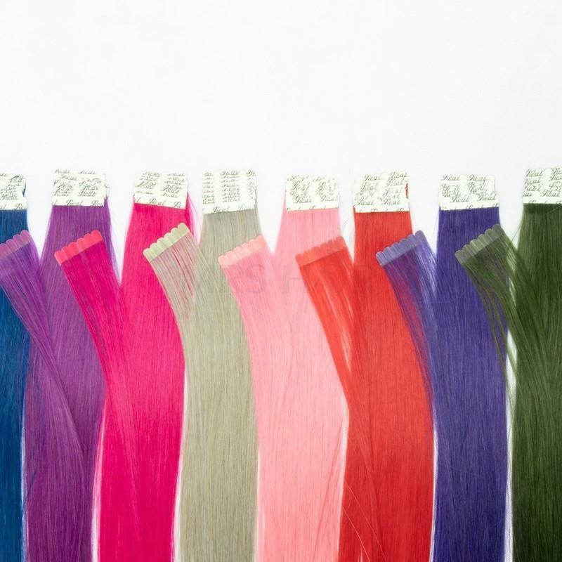 Pita warna-warni Ins menambahkan pita highlight pada ekstensi rambut manusia pita Mini dalam ekstensi merah muda ungu perekat dua sisi 2g/PC