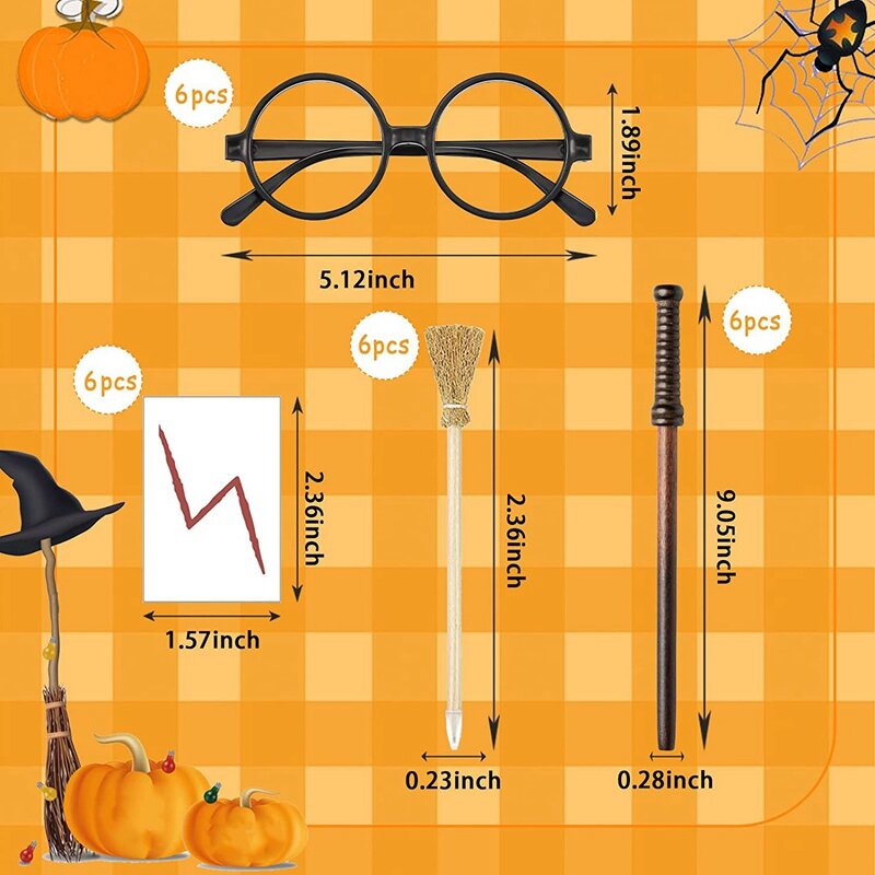 24 Buah Tongkat Pensil Tema Perlengkapan Pesta Stiker Tato Kacamata dengan Bingkai Bulat Tanpa Lensa untuk Pesta Tema Ulang Tahun